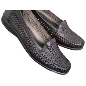 Covington Dark Brown Leather Loafer Basket Weave Ballet Flat Woven Braided 6.5